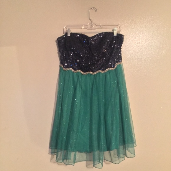 Deb homecoming formal dance sequins rhinestones glitter strapless dress SIZE 16 - Picture 2 of 11